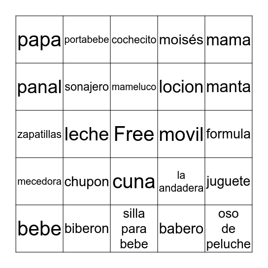 Sandra's Baby Bingo Card