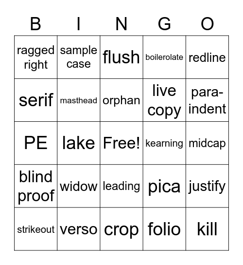Jargon Bingo Publishing Edition Bingo Card