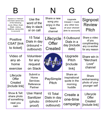 Team Pack Bingo - July 2020 Bingo Card