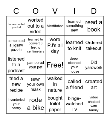 COVID-19 BINGO Card