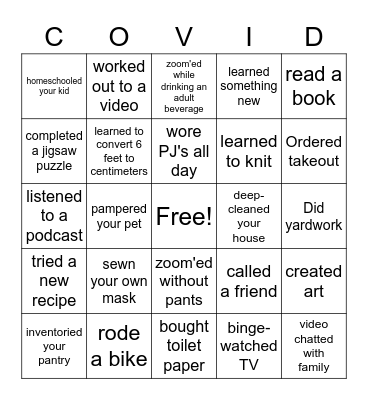 COVID-19 BINGO Card