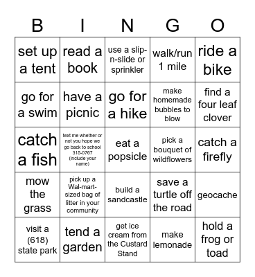 Welcome Back Bingo Card