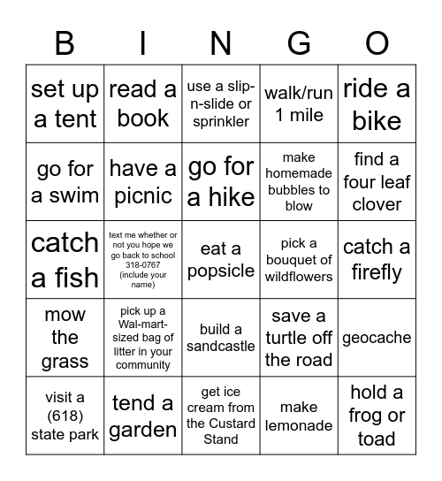 Welcome Back Bingo Card