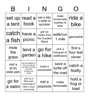 Welcome Back Bingo Card