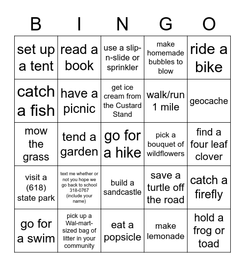 Welcome Back Bingo Card