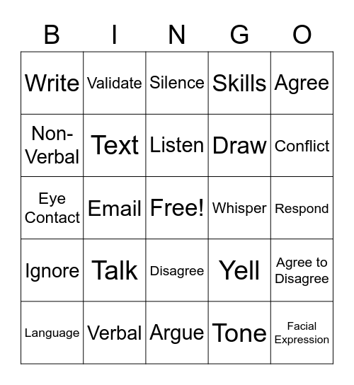 Communicate Bingo Card