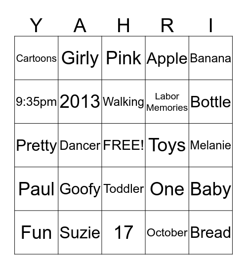 Birthday Girl  Bingo Card