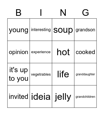 Unit 9 Bingo Card