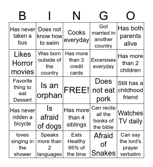 Meet, Greet and BIN-GO Bingo Card