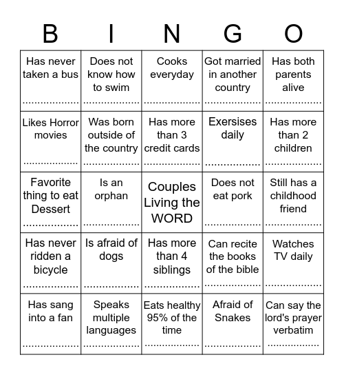 Meet, Greet and BIN-GO Bingo Card