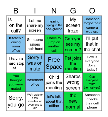 Remote Meeting Bingo Card