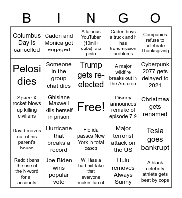 2020 Bingo Card