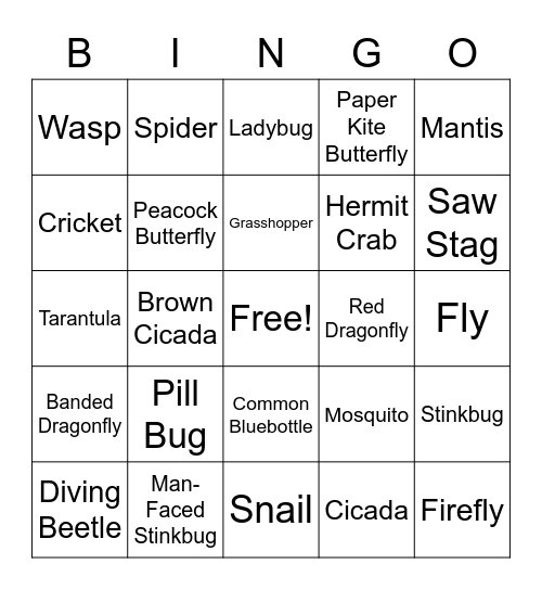 Crossing Bugs Bingo Card