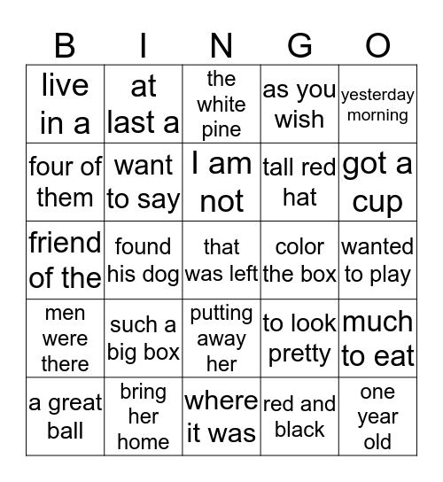 Fluency Phrases List 6 Bingo Card