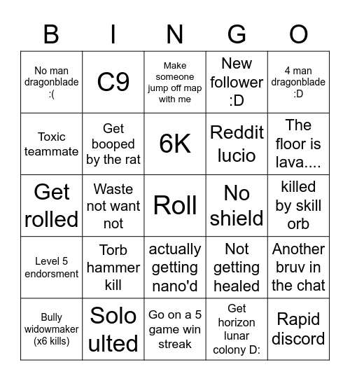 Overwatch bingo Card