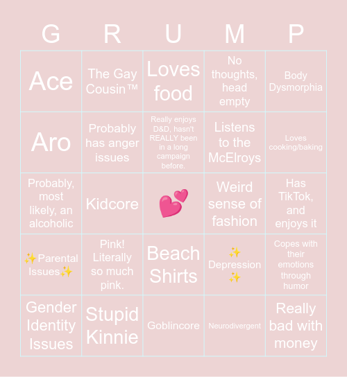 Grump's Bingo Card