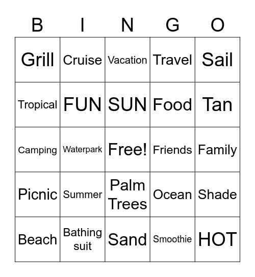 "FUN IN THE SUN" Bingo Card