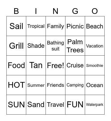 "FUN IN THE SUN" Bingo Card