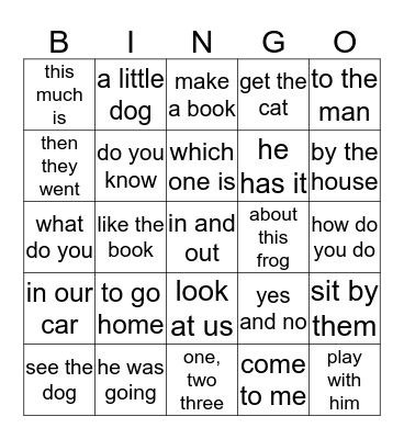 Fluency Phrases List 3 Bingo Card