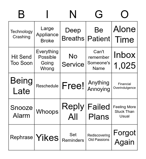 Mercury Retrograde Bingo Card