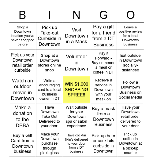 Downtown COVID-Style Bingo Card