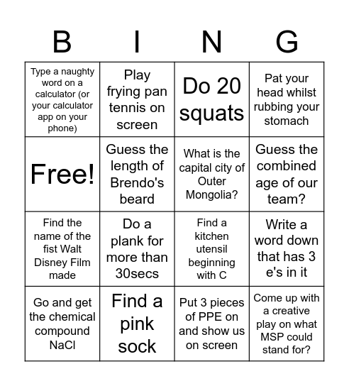 MSP's Tombo's Bingo Card