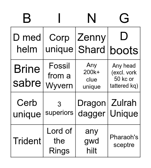 Hideout Bingo Card
