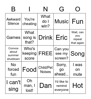 Welcome to the Cookout! Bingo Card