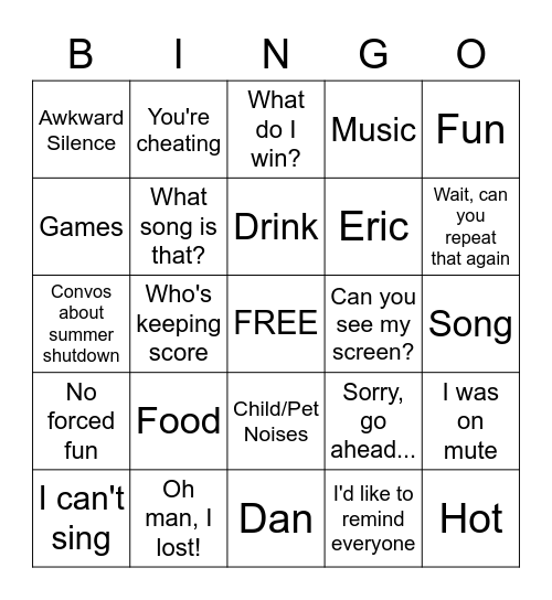 Welcome to the Cookout! Bingo Card