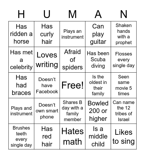 HUMAN BINGO Card