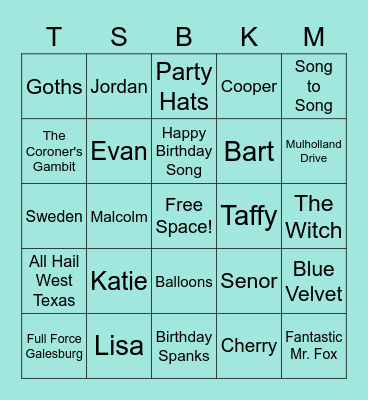 Alex's Birthday Bingo Card