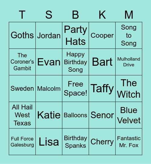 Alex's Birthday Bingo Card