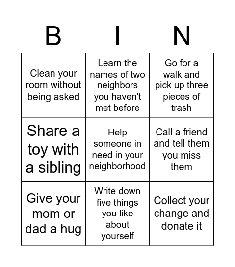 Compassion Camp Bingo Card