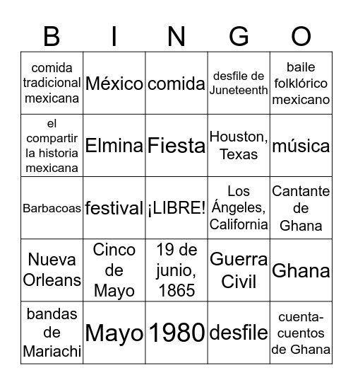 Cultural Celebrations Bingo Card