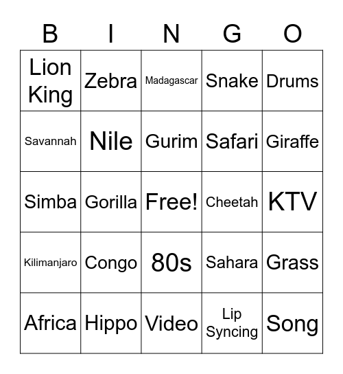 Africa Bingo Card