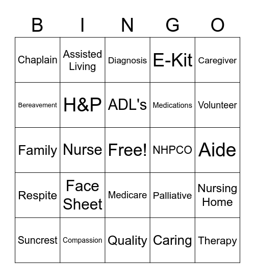 Hospice Bingo Card