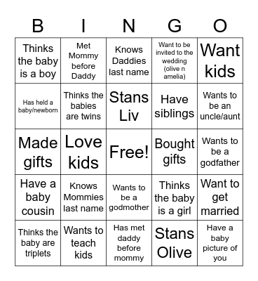 Baby Shower Bingo! Bingo Card