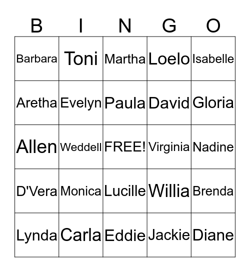 Names Bingo Card