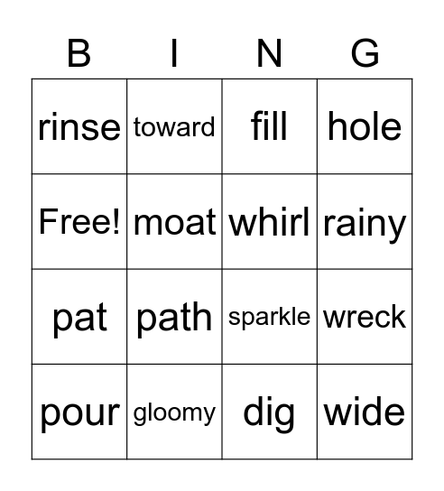 Sandcastle Bingo Card