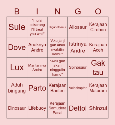 Bingonya Dodo Bingo Card