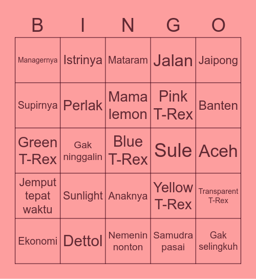 Jinah Bingo Card