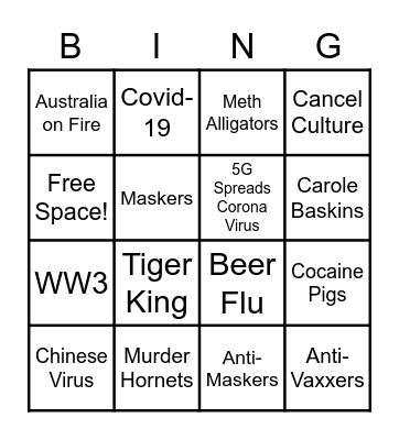 Quarantine Bingo Card