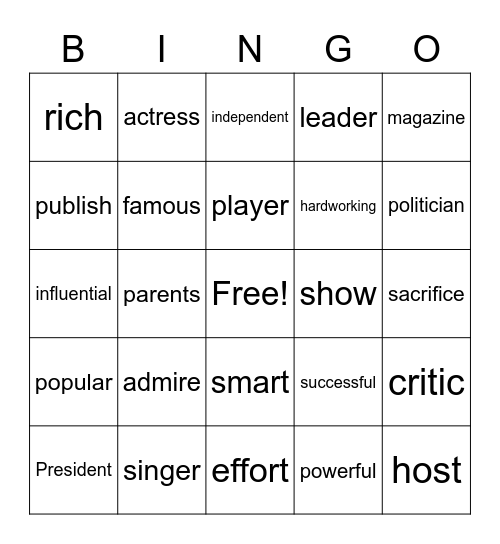 WHO DO YOU ADMIRE Bingo Card