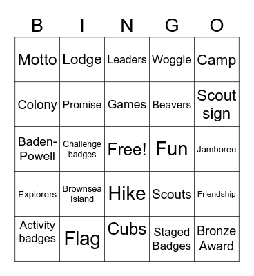 Beaver Bingo Card