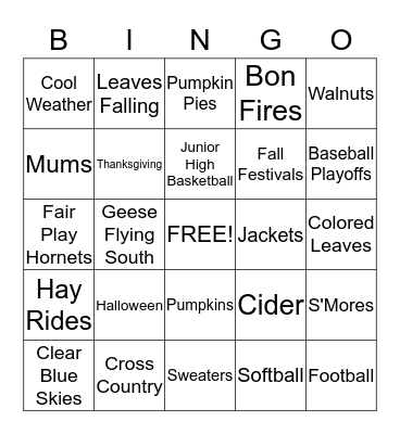 Fall Bingo Card