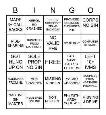 GERR WEEKLY BINGO Card