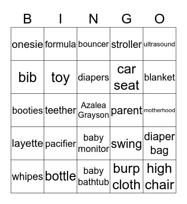BABY SHOWER BINGO Card