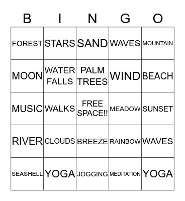 GUIDED IMAGERY-STRESS MANAGEMENT Bingo Card
