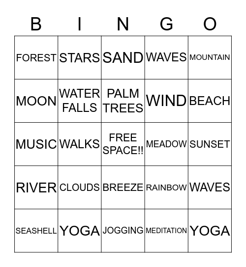 GUIDED IMAGERY-STRESS MANAGEMENT Bingo Card