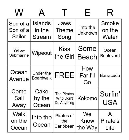 Aquaworld Bingo Card